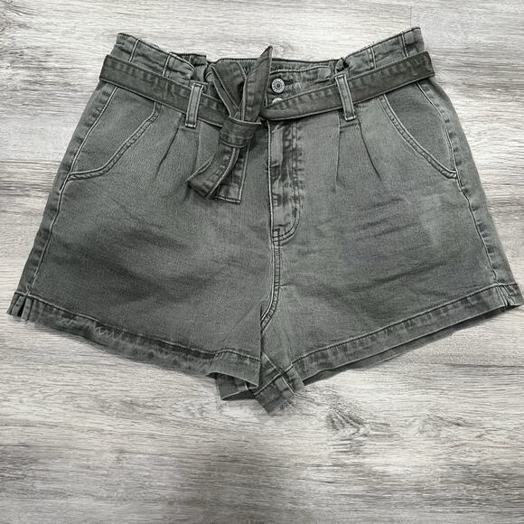 American Eagle Denim Shorts Gray Belted High Waist Casual Womens‎ Size 10 - Picture 1 of 10